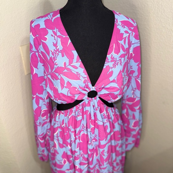 Meet Me In Santorini Floral Long Sleeve Dress- Size Large - Picture 3 of 9